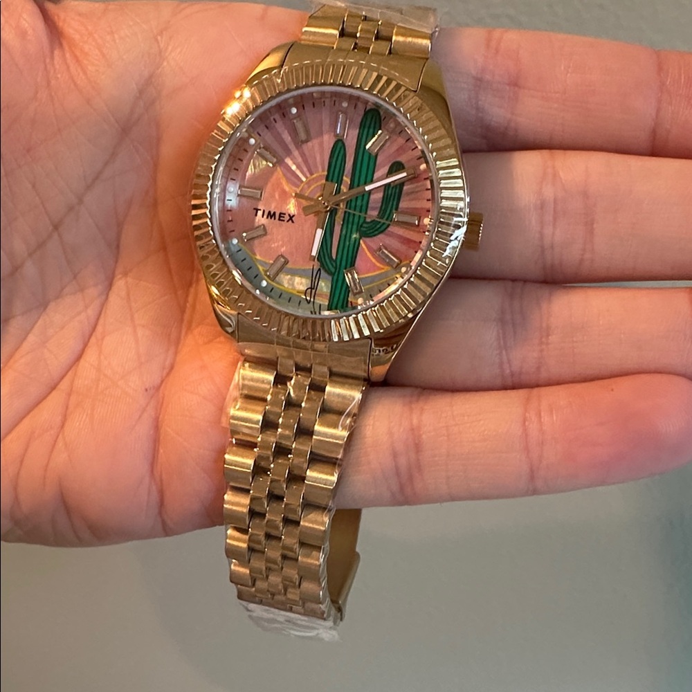 Jacquie Aiche Gold Tone Watch with Pink and Green Dial - Picture 3 of 8